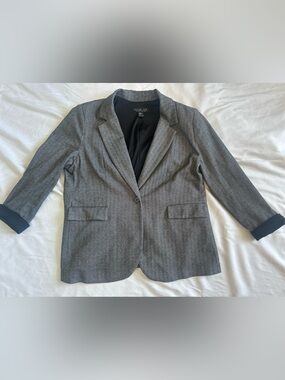 Rachel Zoe Gray Herringbone Single-Button Blazer (XL)